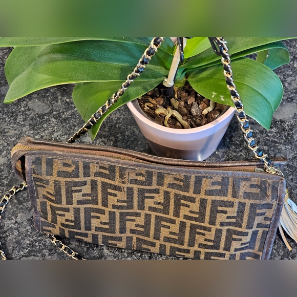 Fendi FF Zucca Canvas Baguette Clutch w Crossbody Chain, Insert, & Charms Added - Picture 7 of 14